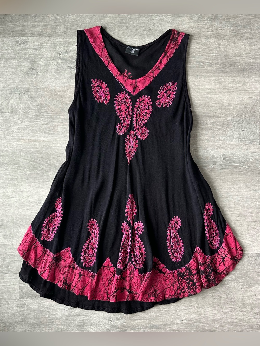 Shiva Black with Pink Floral Embroidery Paisley Dress Boho